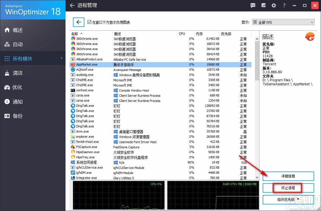 使用Ashampoo WinOptimizer高效管理与终止进程